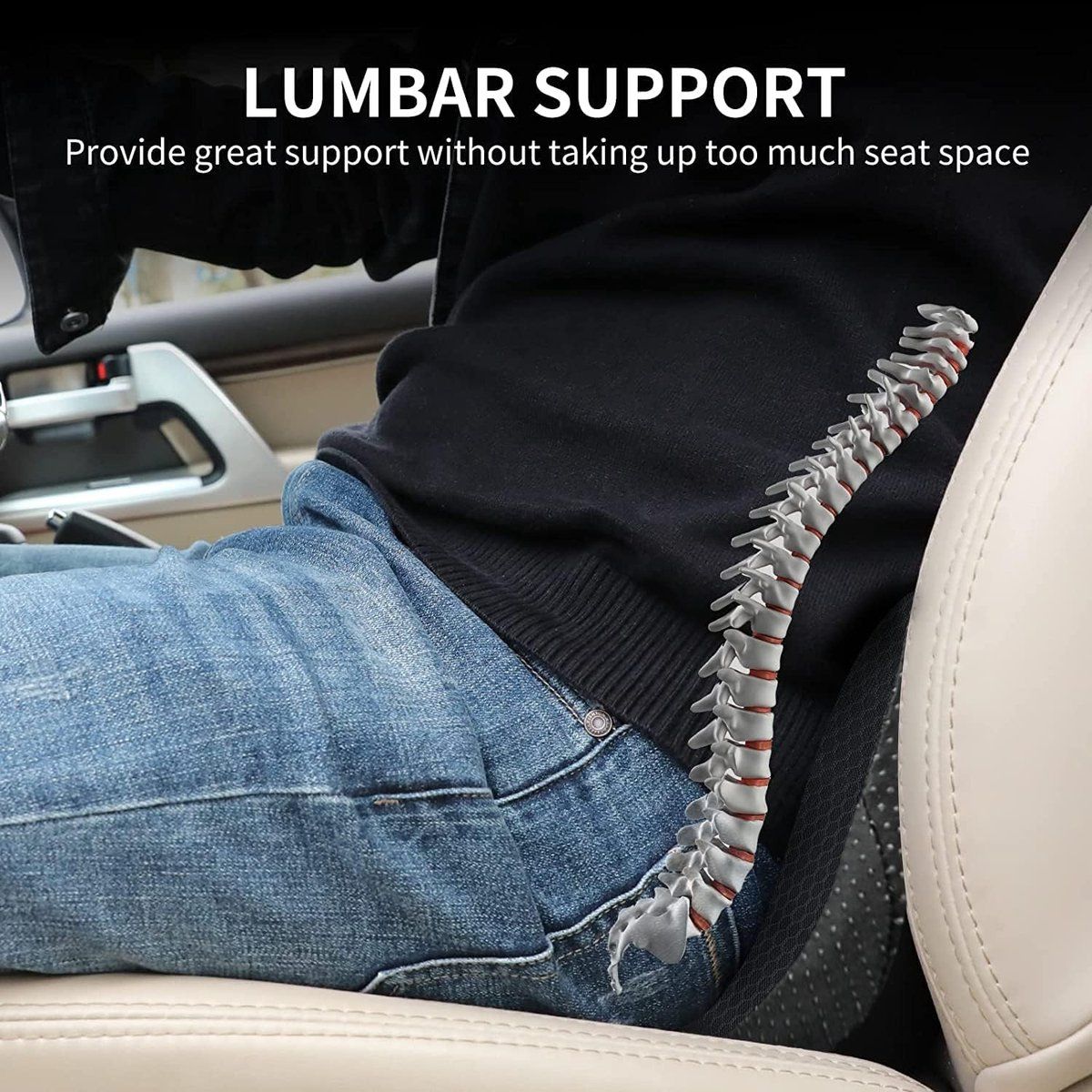 Car Seat Cushion Memory Foam Wedge for Lower Back Support Black, 44 x 23.5 x 9.5 cm