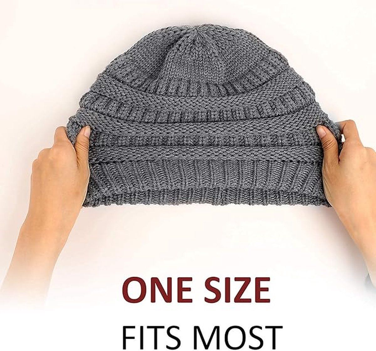 Womens Slouchy Ski Hat Warm with Satin Lining Dark Gray, 52-60 cm
