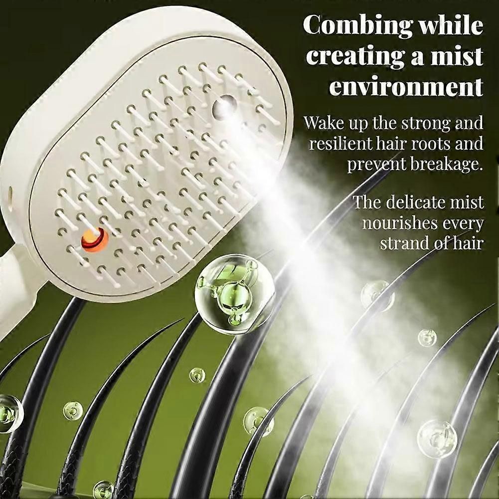 Electric Spray Hair Brush with Essential Oil Diffuser Scalp Massager Antistatic White