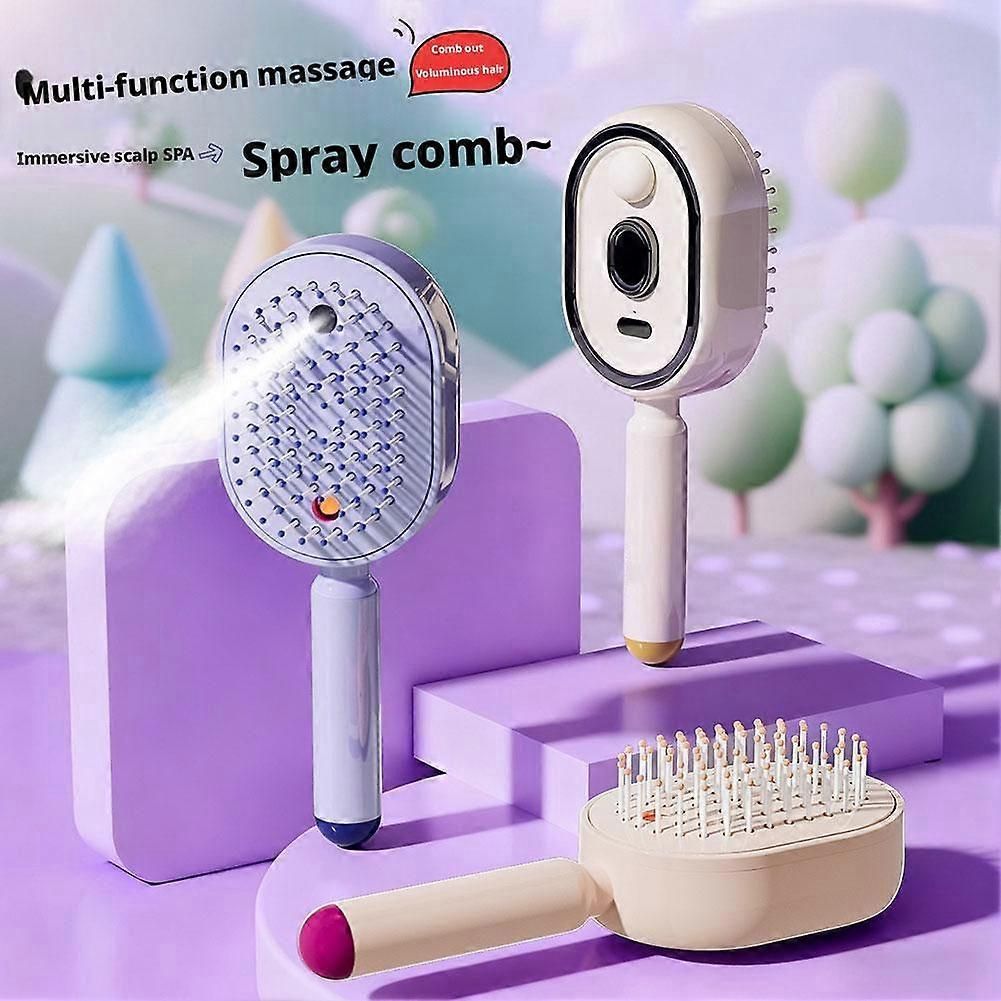 Electric Spray Hair Brush with Essential Oil Diffuser Scalp Massager Antistatic White