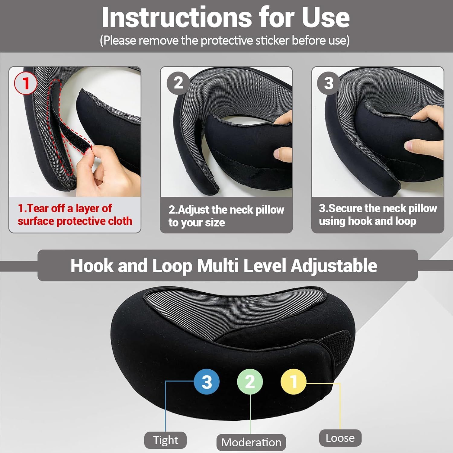 Travel Neck Pillow U-Shaped Memory Cotton for Airplane Sleep and Neck Support Black