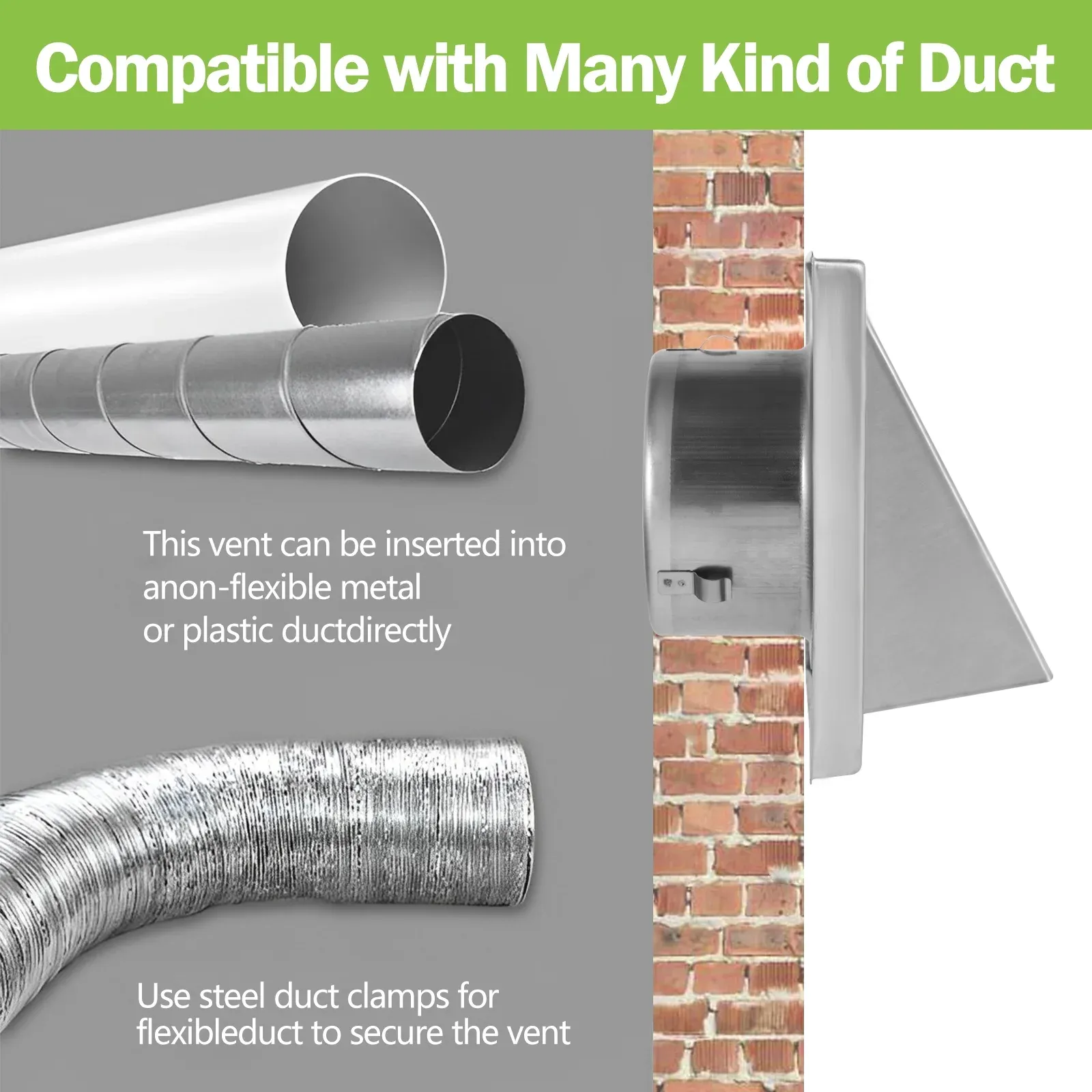 4 Inch Stainless Steel Dryer Vent Cover, Weatherproof Gravity Flap Wall Exhaust Vent for Home Dryer