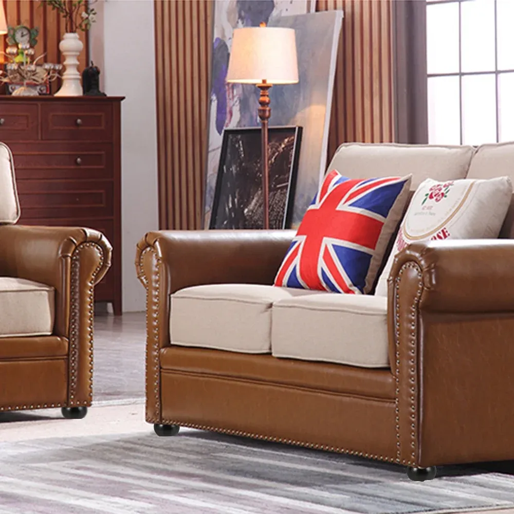 4 Pcs Round Bun Furniture Legs, Solid Eucalyptus Wood Replacement Sofa Feet, Black 2 Inch