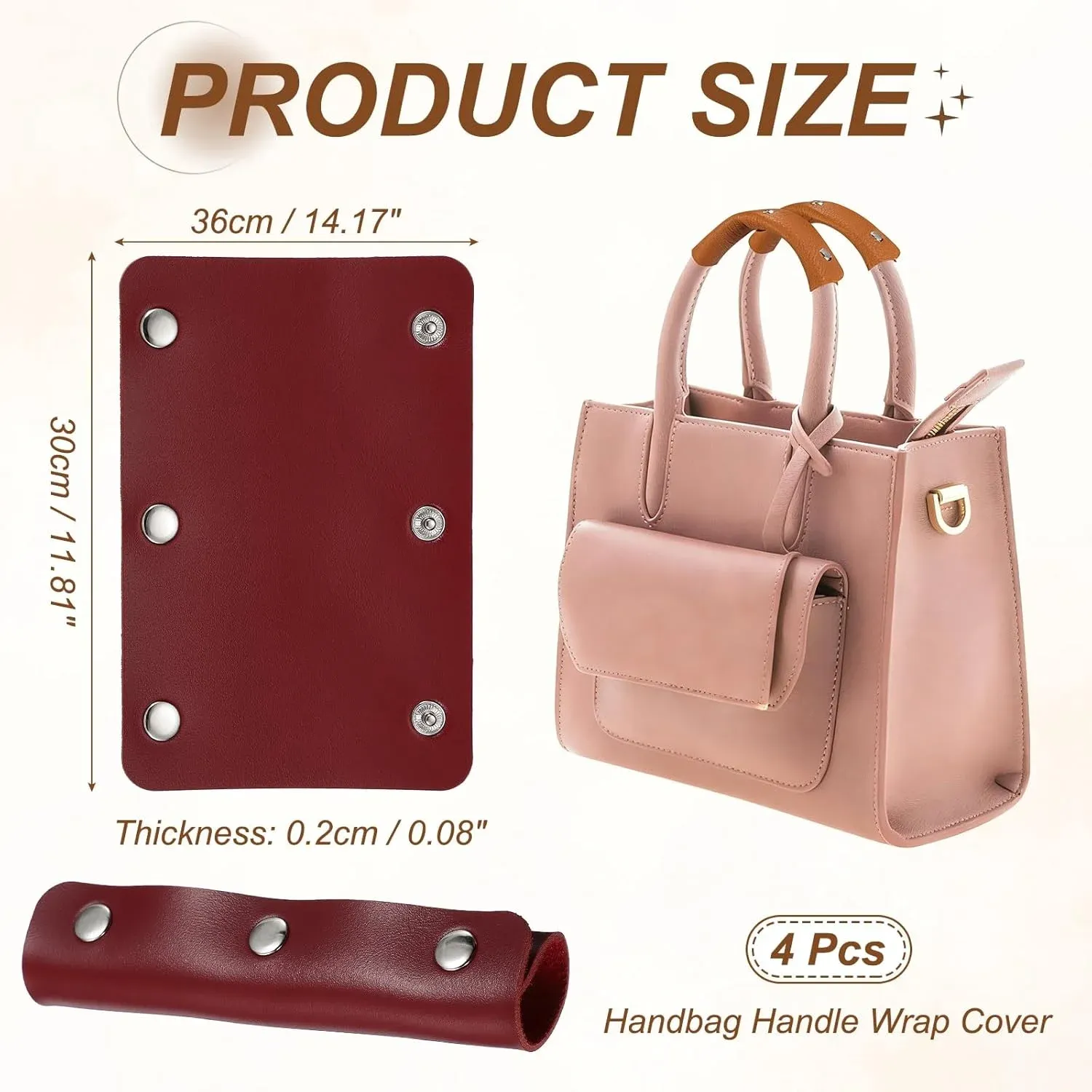 4 Pcs Handbag Handle Covers, PVC Leather Non Slip Grip Protectors with Buckles, Burgundy