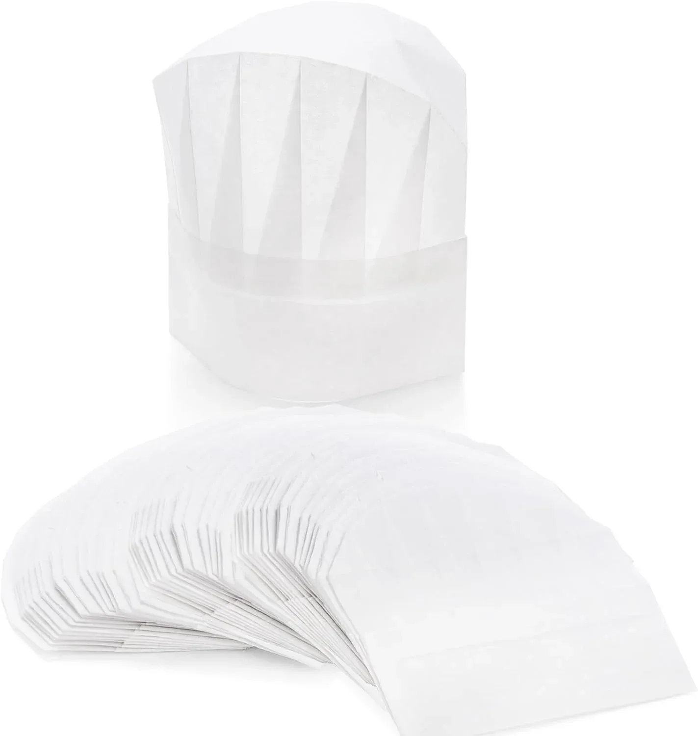 60 Pcs Disposable Chef Hats, Adjustable Non Woven Pleated Kitchen Catering Hats, White 8 In