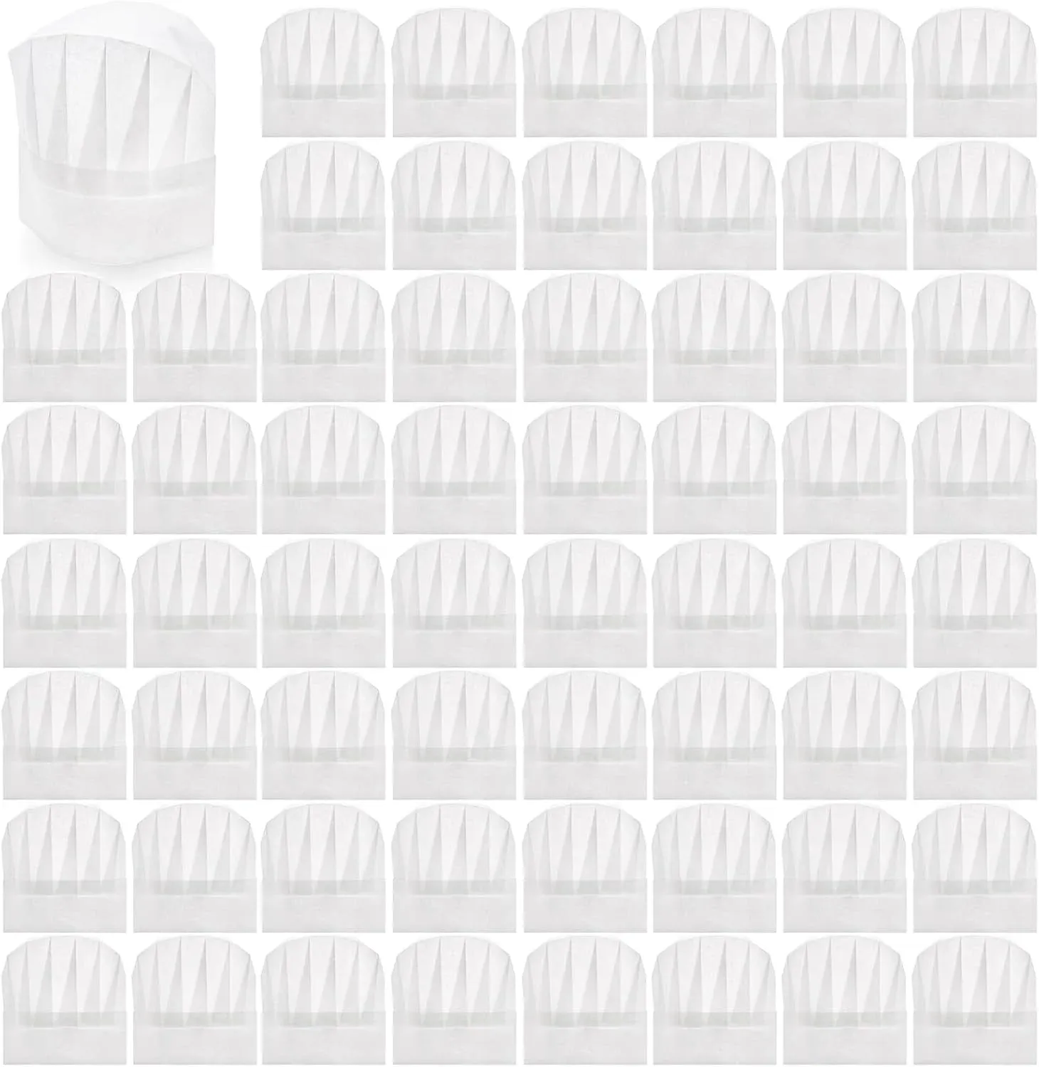 60 Pcs Disposable Chef Hats, Adjustable Non Woven Pleated Kitchen Catering Hats, White 8 In