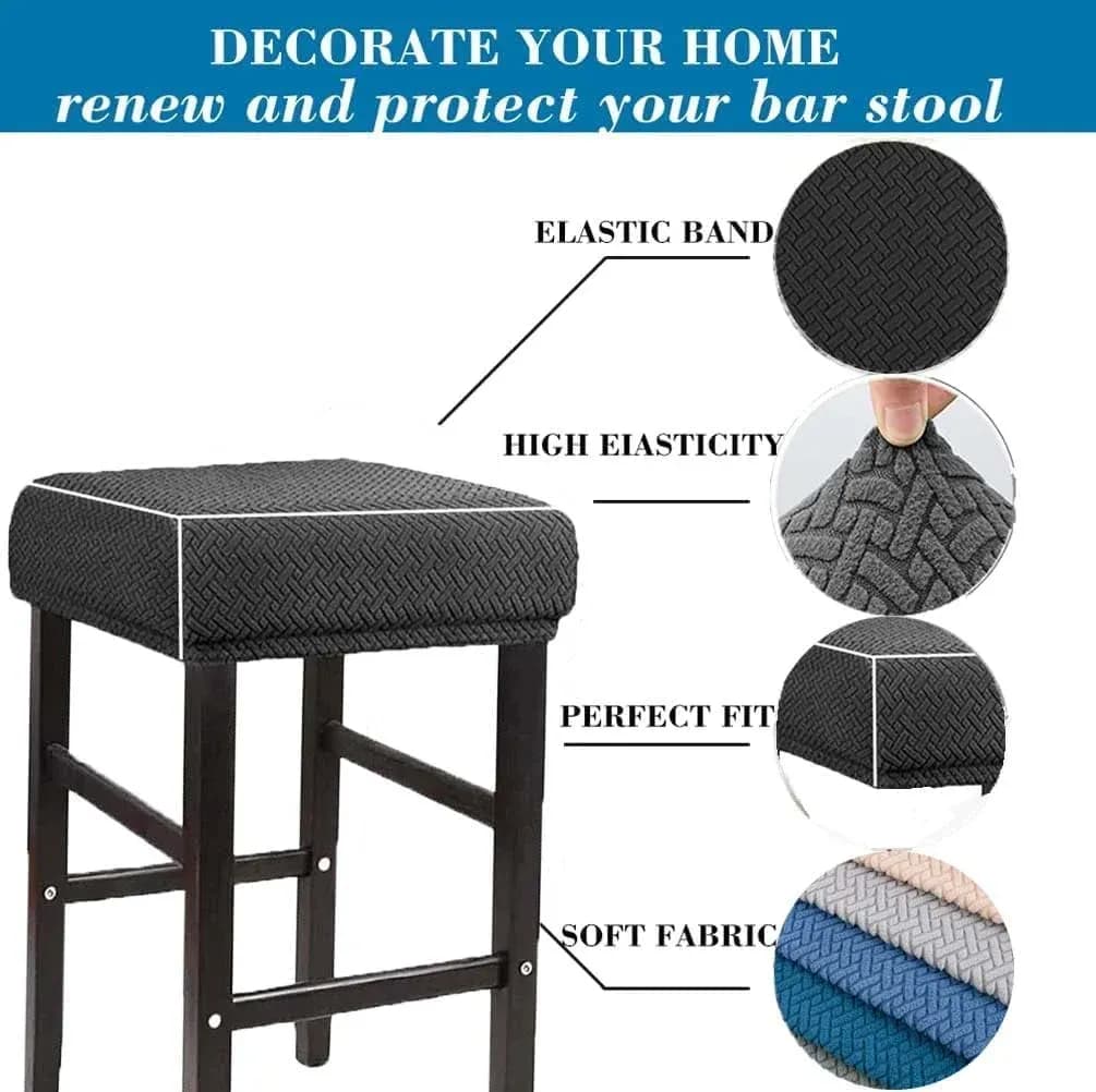 Rectangle Saddle Bar Stool Covers Stretch Washable Slipcovers Set of 2 White