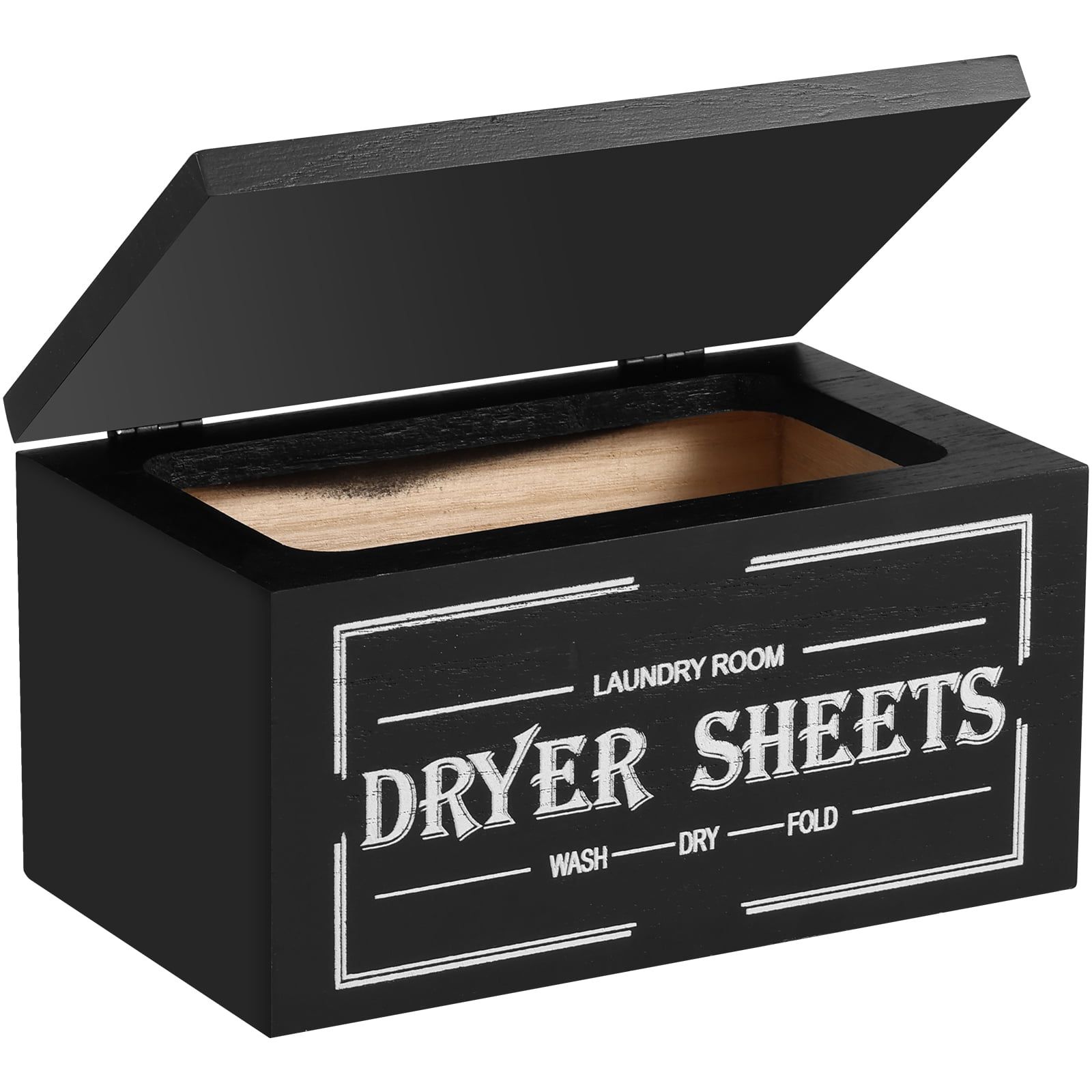 Wooden Dryer Sheet Holder with Lid, Laundry Room Softener Sheet Organizer, Black 7.87 In