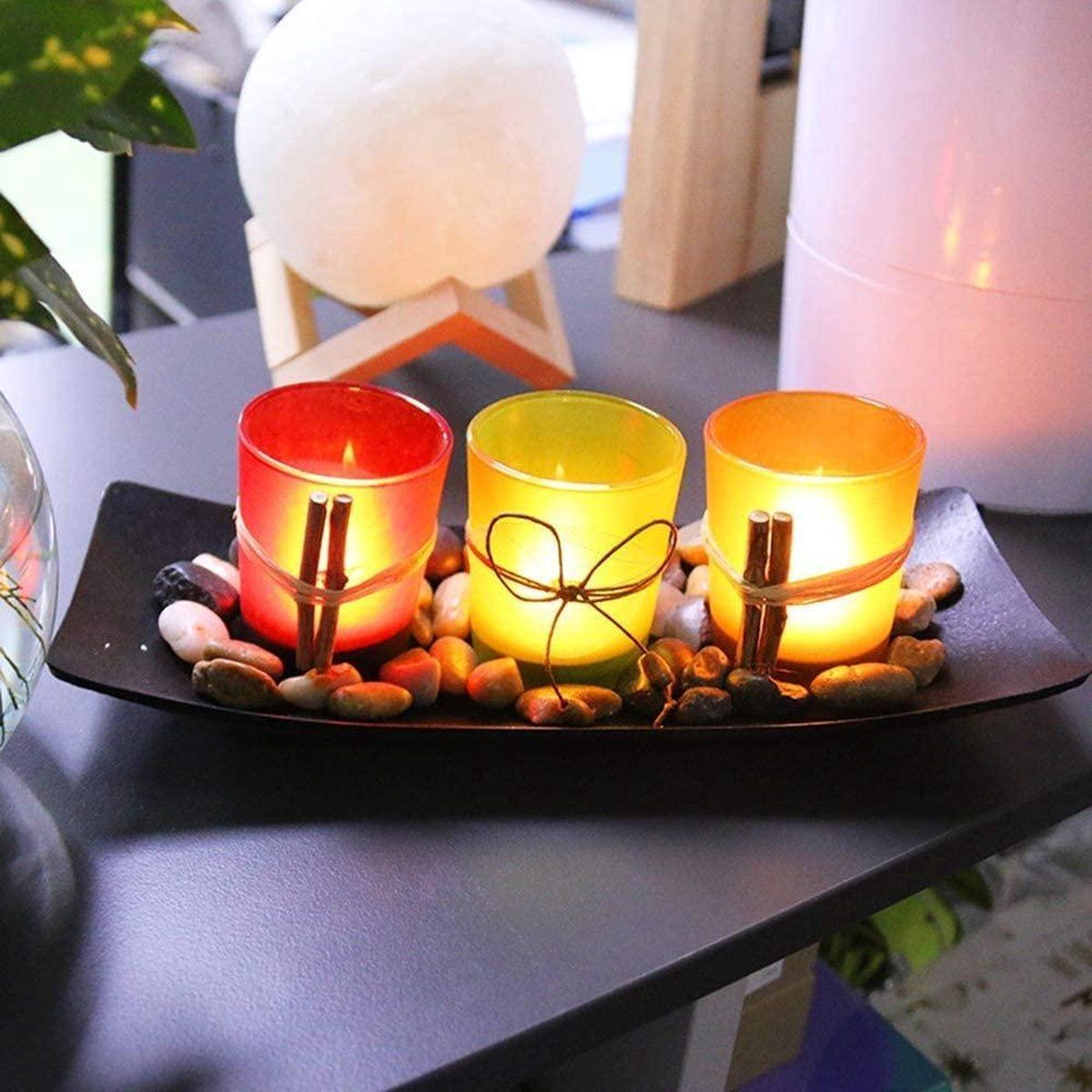 4-Piece HOME Letter Tealight Candle Holder Set with Black Display Tray
