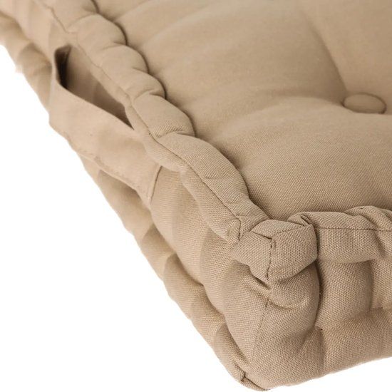 Beige Tufted Cotton Floor Cushion with Handle, Extra Thick, 38.5 x 38.5 x 8 cm
