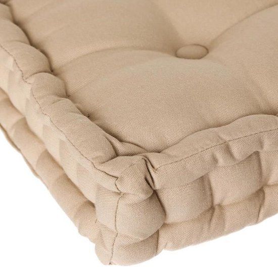 Beige Tufted Cotton Floor Cushion with Handle, Extra Thick, 38.5 x 38.5 x 8 cm