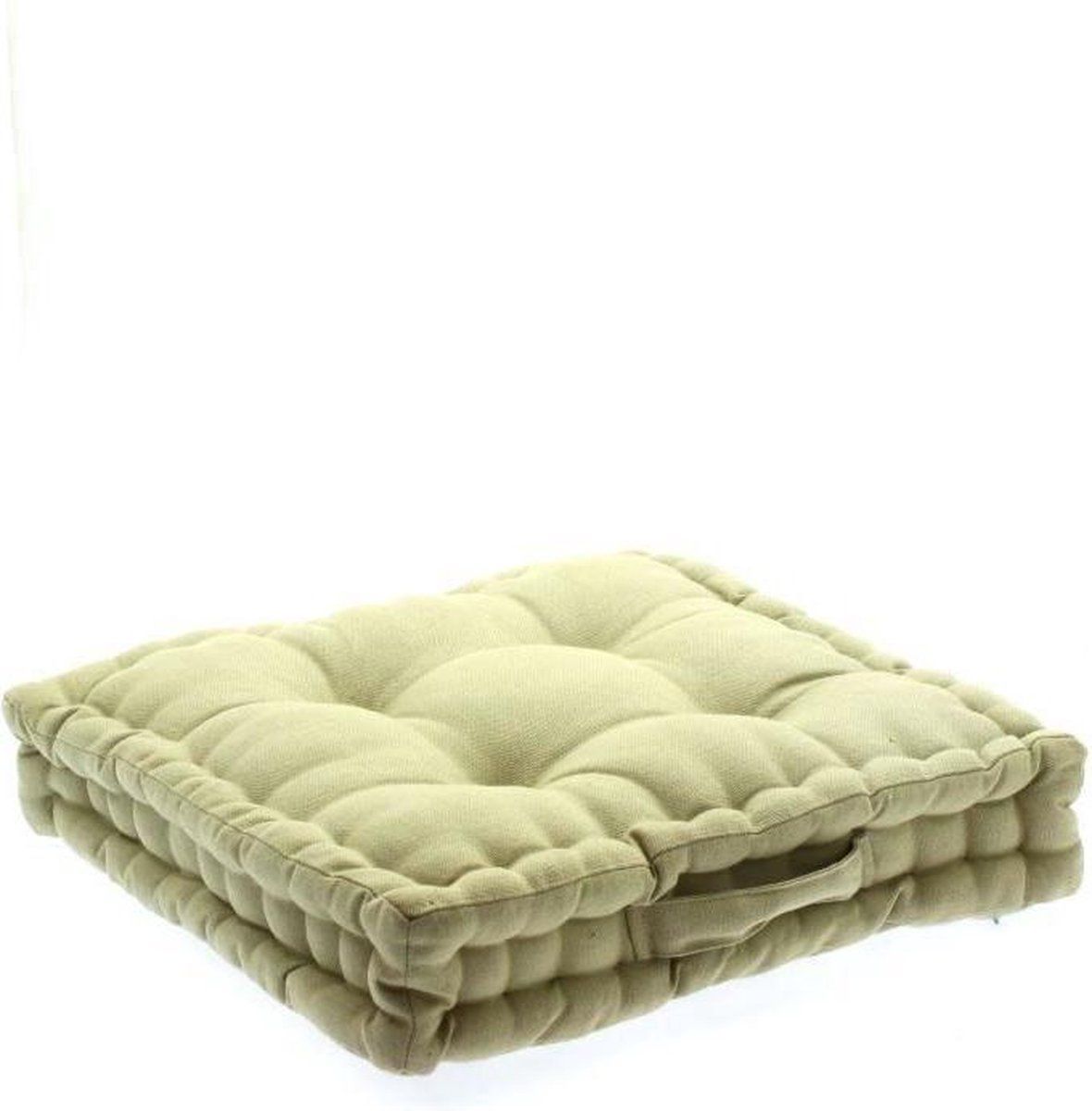 Beige Tufted Cotton Floor Cushion with Handle, Extra Thick, 38.5 x 38.5 x 8 cm