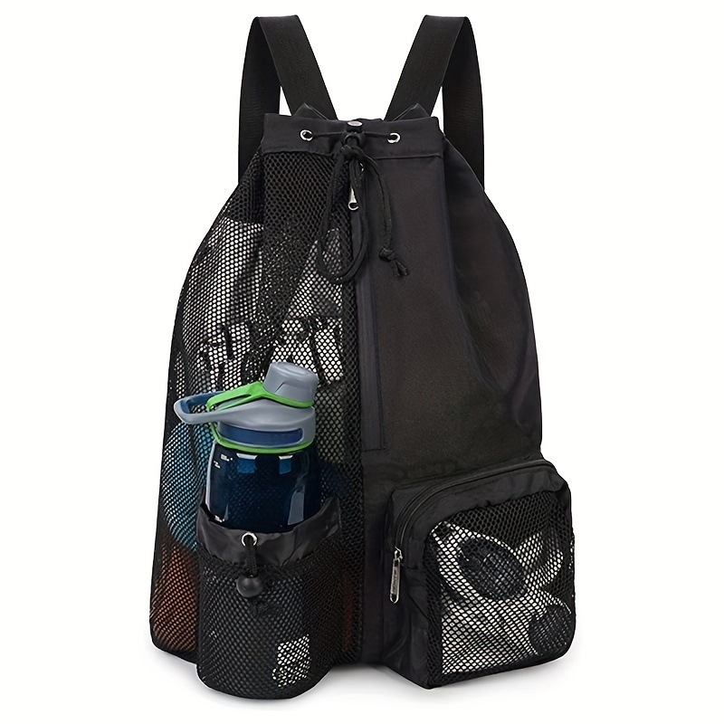 Mesh Drawstring Swim Backpack, Separate Waterproof Wet Pocket, Breathable Beach Gym Sack with Bottle Holder, Adjustable Straps for Swimming Cycling Yoga Travel, Large Space for Helmet Multiple Colors Available(Black)