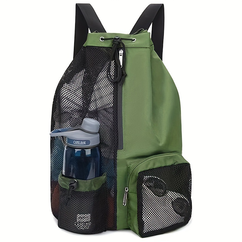 Mesh Drawstring Swim Backpack, Separate Waterproof Wet Pocket, Breathable Beach Gym Sack with Bottle Holder, Adjustable Straps for Swimming Cycling Yoga Travel, Large Space for Helmet Multiple Colors Available(Green)