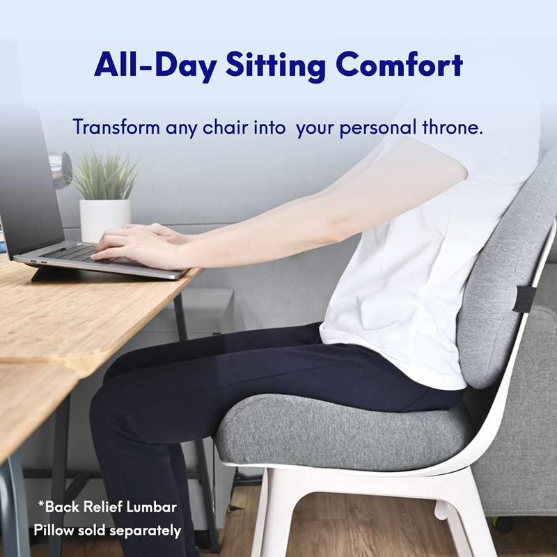 Pressure Relief Seat Cushion for Long Sitting Hours on Office/Home Chair, Car, Wheelchair - Extra-Dense Memory Foam for Hip Light gray