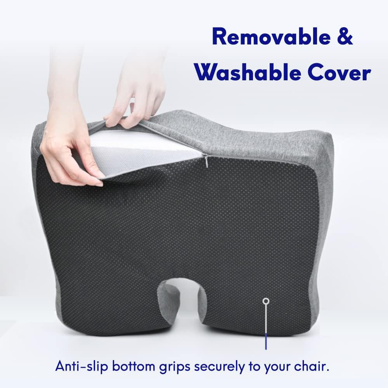 Pressure Relief Seat Cushion for Long Sitting Hours on Office/Home Chair, Car, Wheelchair - Extra-Dense Memory Foam for Hip Light gray