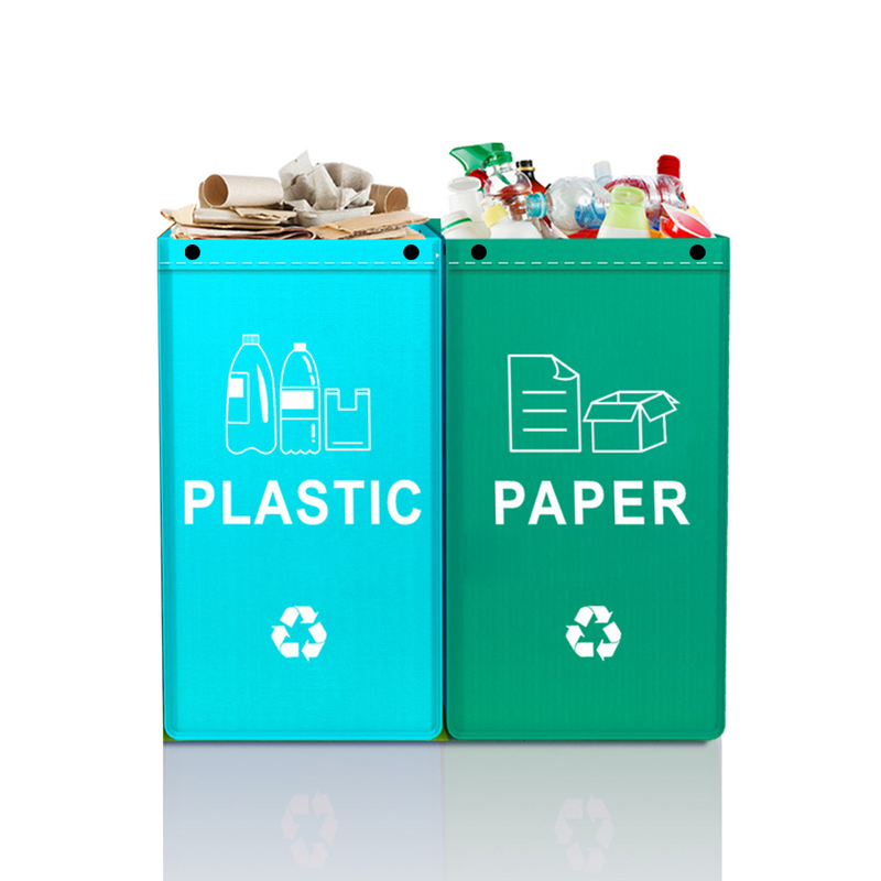 Foldable Waterproof Waste Sorting Bags, Reusable Laminated Recycling Storage Tote with Handle, 40L Large Capacity Garbage Organizer(Light blue + fruit green)