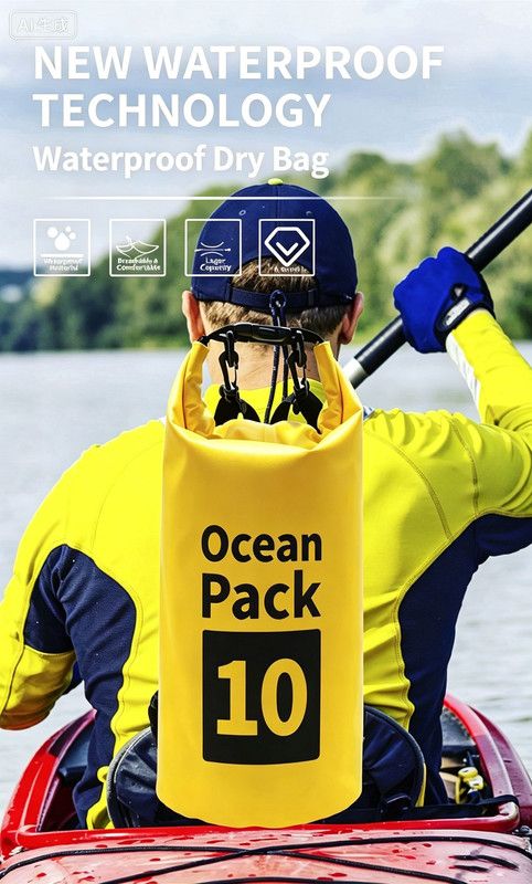 Ocean Pack Waterproof Dry Bag, 15L Double Shoulder Strap, 500D PVC Waterproof Sack for Kayaking, Swimming, Fishing, Camping, Outdoor Travel, Floating Dry Storage Bag(White)