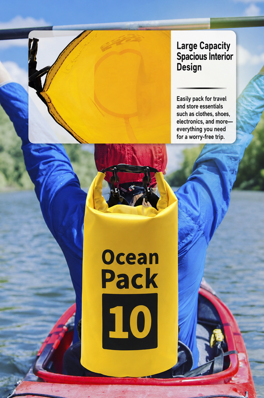 Ocean Pack Waterproof Dry Bag, 15L Double Shoulder Strap, 500D PVC Waterproof Sack for Kayaking, Swimming, Fishing, Camping, Outdoor Travel, Floating Dry Storage Bag(White)