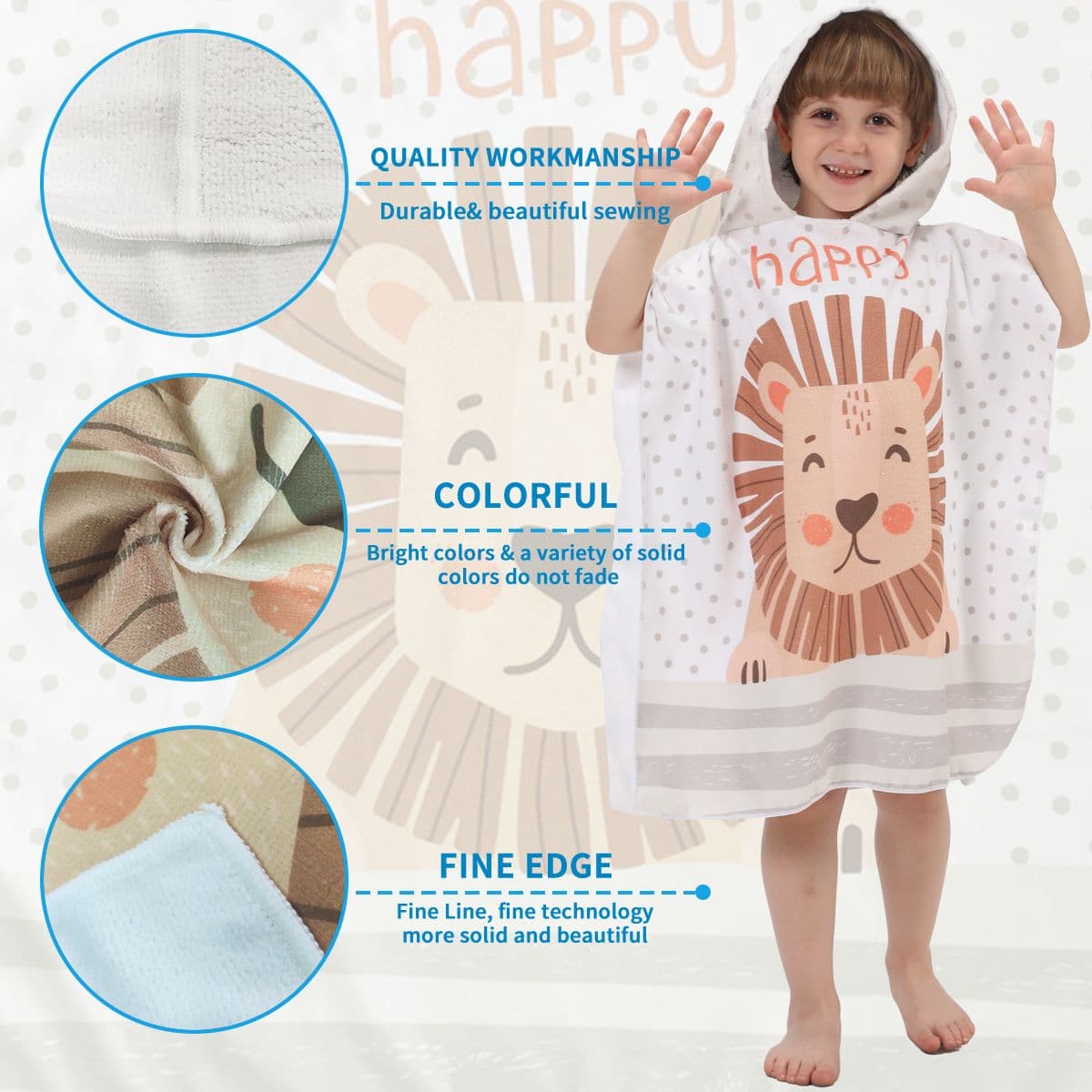 Quick-drying, sand-free, thin beach towel with hood, suitable for boys and girls traveling，60*60cm，ETPF-2-37
