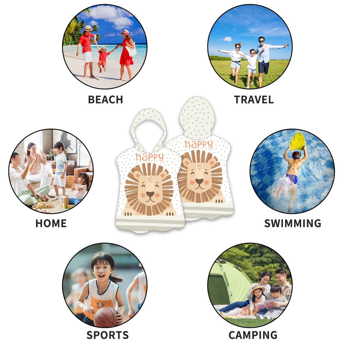 Quick-drying, sand-free, thin beach towel with hood, suitable for boys and girls traveling，60*60cm，ETPF-2-37