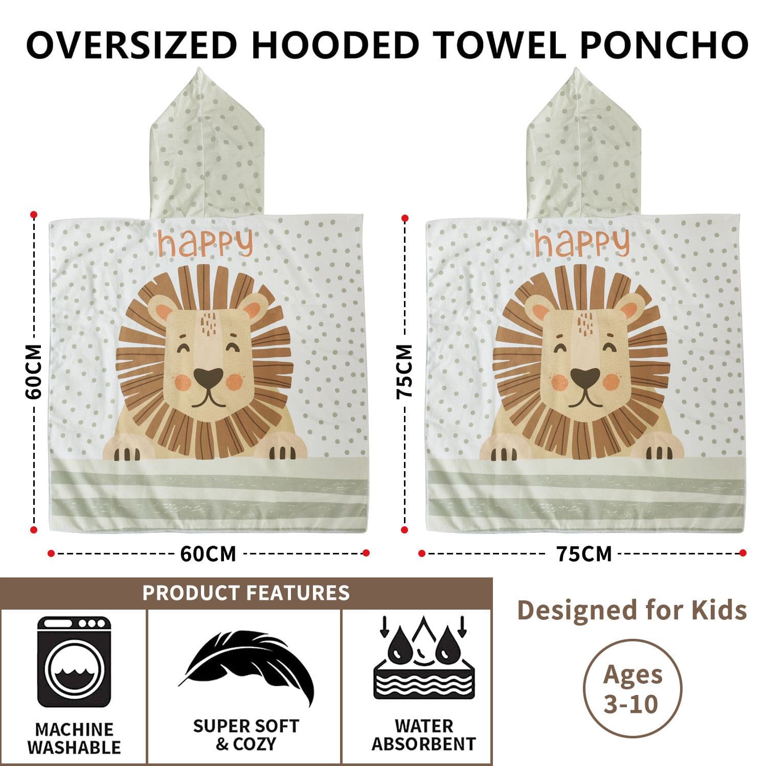 Hooded Microfiber Beach Towel Poncho Quick-drying 60x60cm for Boys and Girls