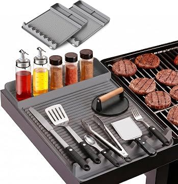 2 Pack Silicone Grill Tool Mat ，16 x 11.5 Inch Heat Resistant Non‑Slip BBQ Utensil Mat, Outdoor Cooking Camping Tailgating Accessories, Practical Father's Day Gifts for Men Dad, Gray