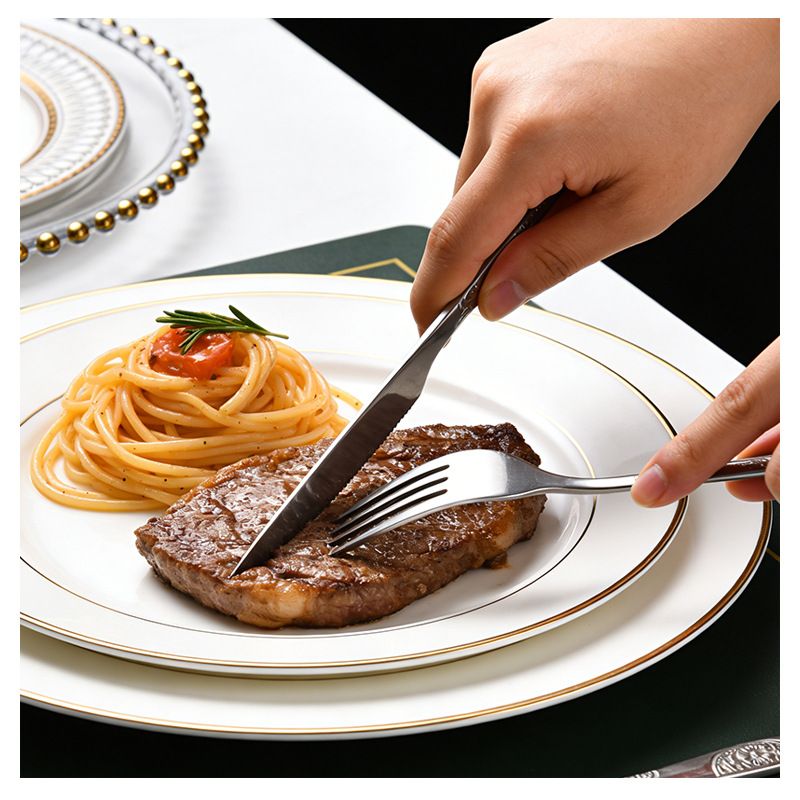 Stainless Steel Portable Cutlery Set, 5‑Pcs Steak Knife Fork Spoon Teaspoon with Storage Pouch, Floral Embossed Outdoor Travel Camping Reusable Flatware Set