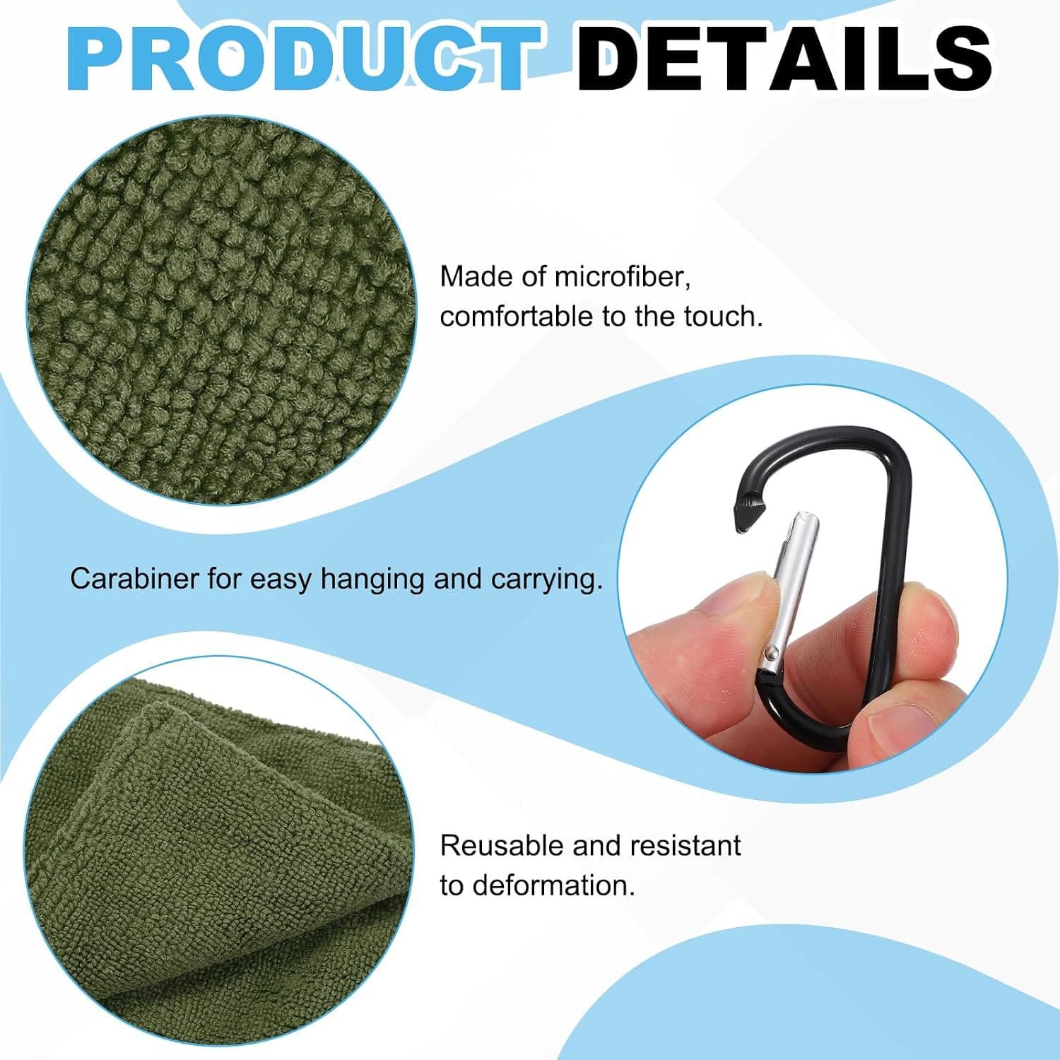 Small Microfiber Golf Towel with Clip (for Bag/Cart/Club – Cleaning Accessory – Men/Women) – 5.51 Inches (approx. 14 cm), 2-Pack,Army green