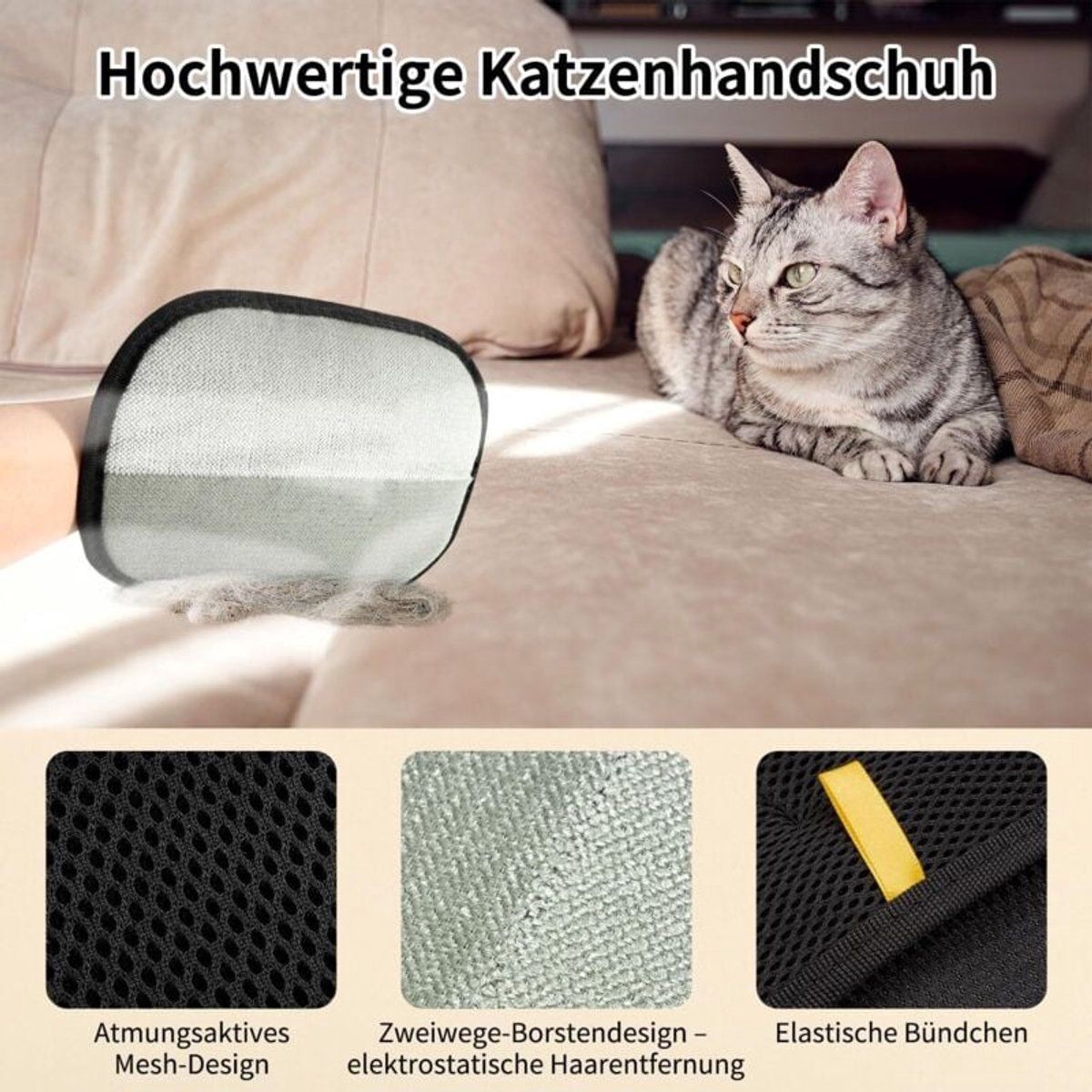 2-Piece Electrostatic Pet Hair Removal Gloves for Cats and Dogs, Reusable Washable Grooming Mitt for Furniture Clothing and Car Seats