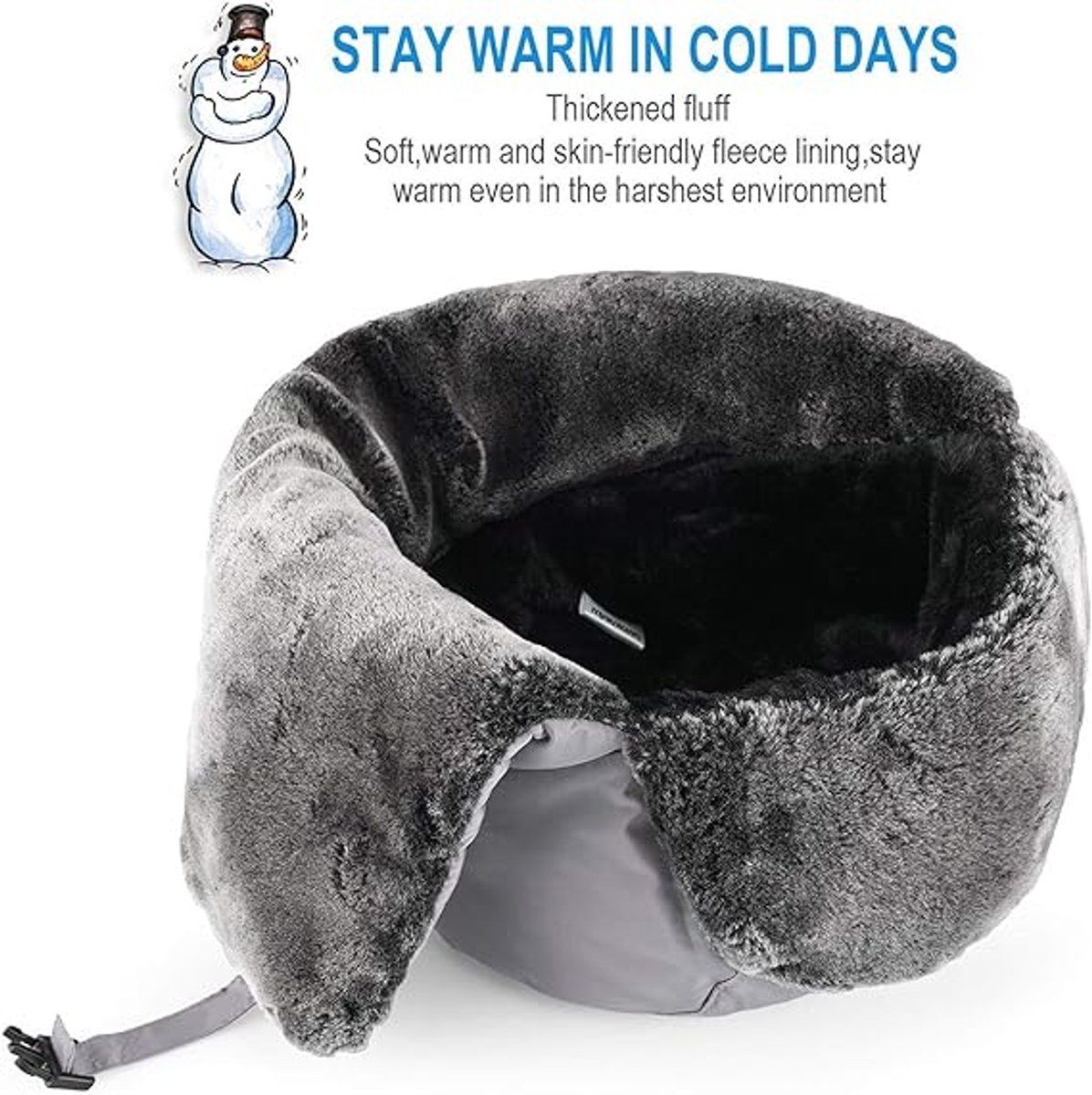 Winter Hat, Pilot Hat, Ushanka, Russian Hat, With Ear Flaps, for Cold Weather, Travel and Daily Winter Wear, 56-59 cm, Grey