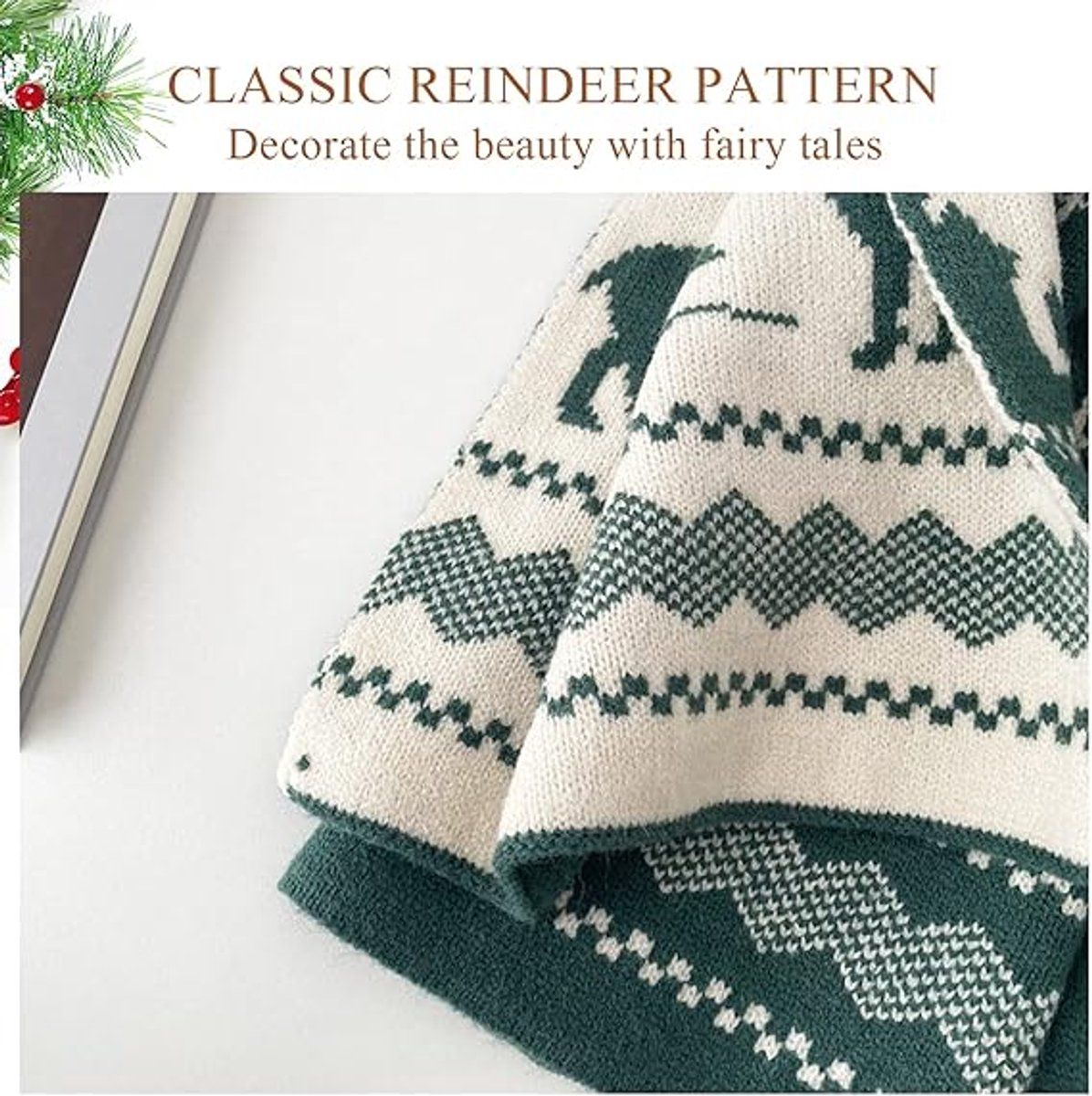 Warm Winter Scarf, Christmas Gift Neck Scarf, Double-sided Knit Scarf, Christmas Tree Moose, Perfect for Christmas and Winter Holidays ( Vegetable )