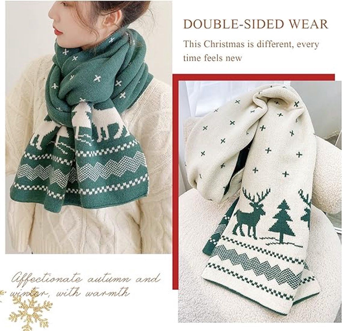 Warm Winter Scarf, Christmas Gift Neck Scarf, Double-sided Knit Scarf, Christmas Tree Moose, Perfect for Christmas and Winter Holidays ( Vegetable )