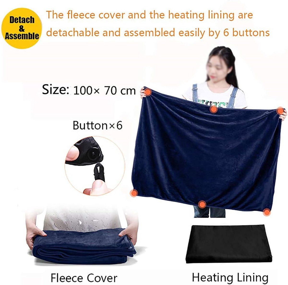 Heating Pad, Electric Top Blanket, Rechargeable Heated Blanket, Battery Operated Heated Blanket, Single Wrap, 100 x 70 cm, USB, Brown