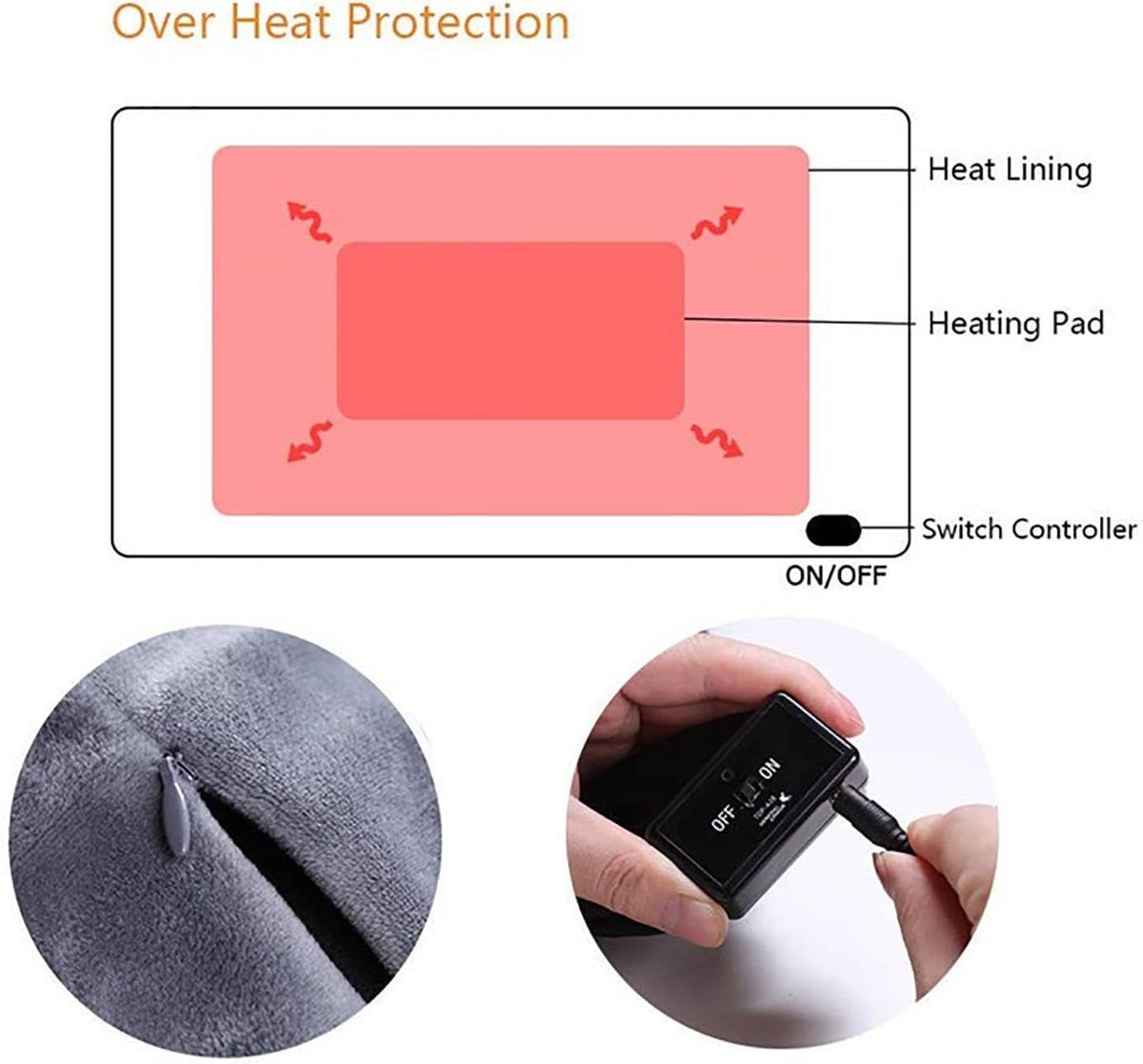 Heating Pad, Electric Top Blanket, Rechargeable Heated Blanket, Battery Operated Heated Blanket, Single Wrap, 100 x 70 cm, USB, Brown