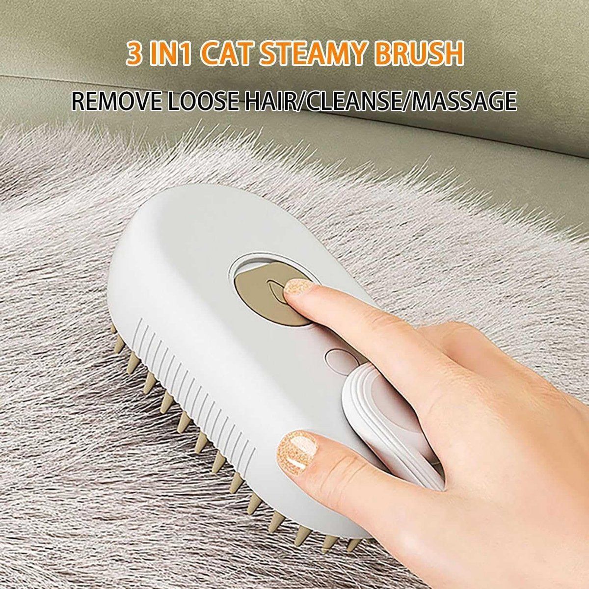 Cat Comb, Dog Brush for Long Hair, 3-in-1 Steam Detangling Brush for Cats and Dogs, Reduces Loose Hair, Coffee