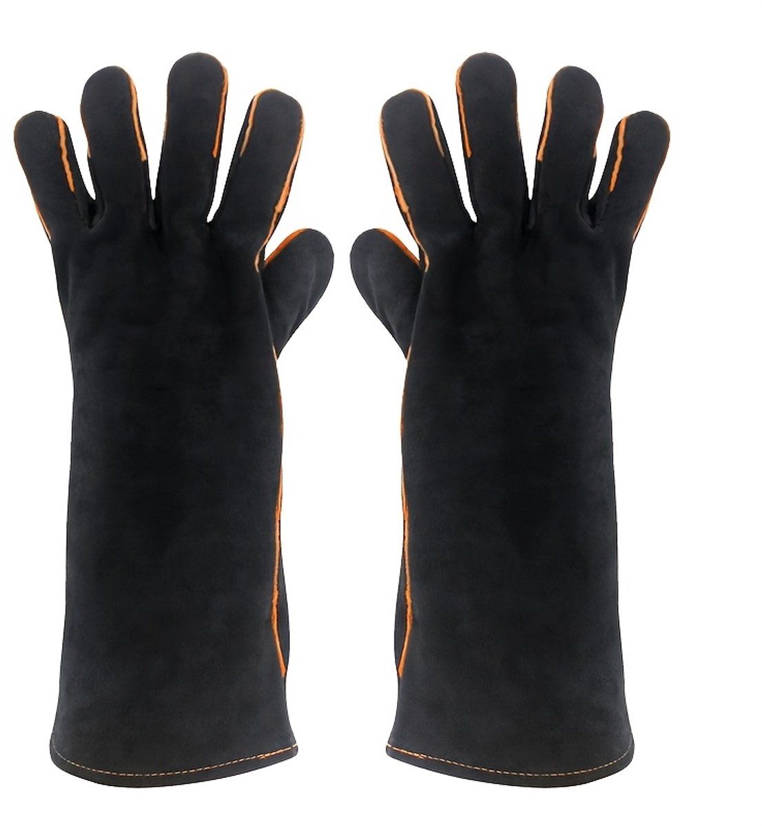 BBQ Gloves, Cowhide Leather, Heat Resistant up to 260°C, Barbecue Gloves, non slip Grip and Reinforced Palm, For Fireplace, Hearth and Grill
