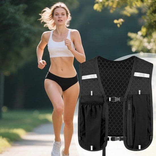 Trail Running Vest Ultralight Reflective Adjustable Fit Black