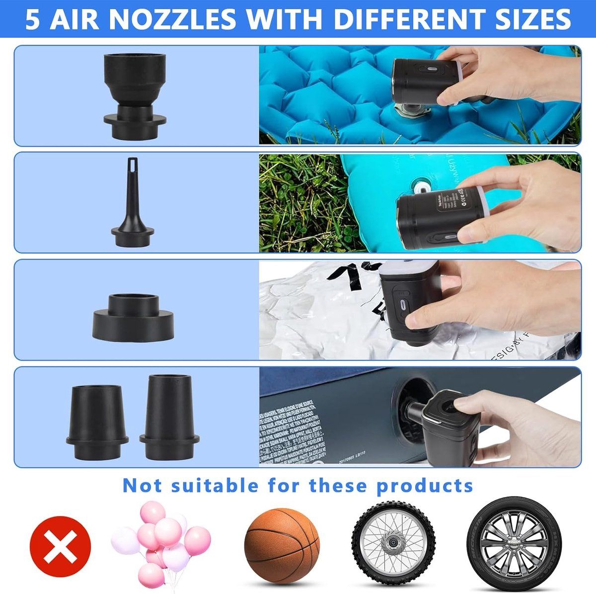 Electric Air Pump, Rechargeable Electric Pump, Ultralight Portable Air Pump, Floating Air Mattress, Outdoor Camping Air Pump, Black