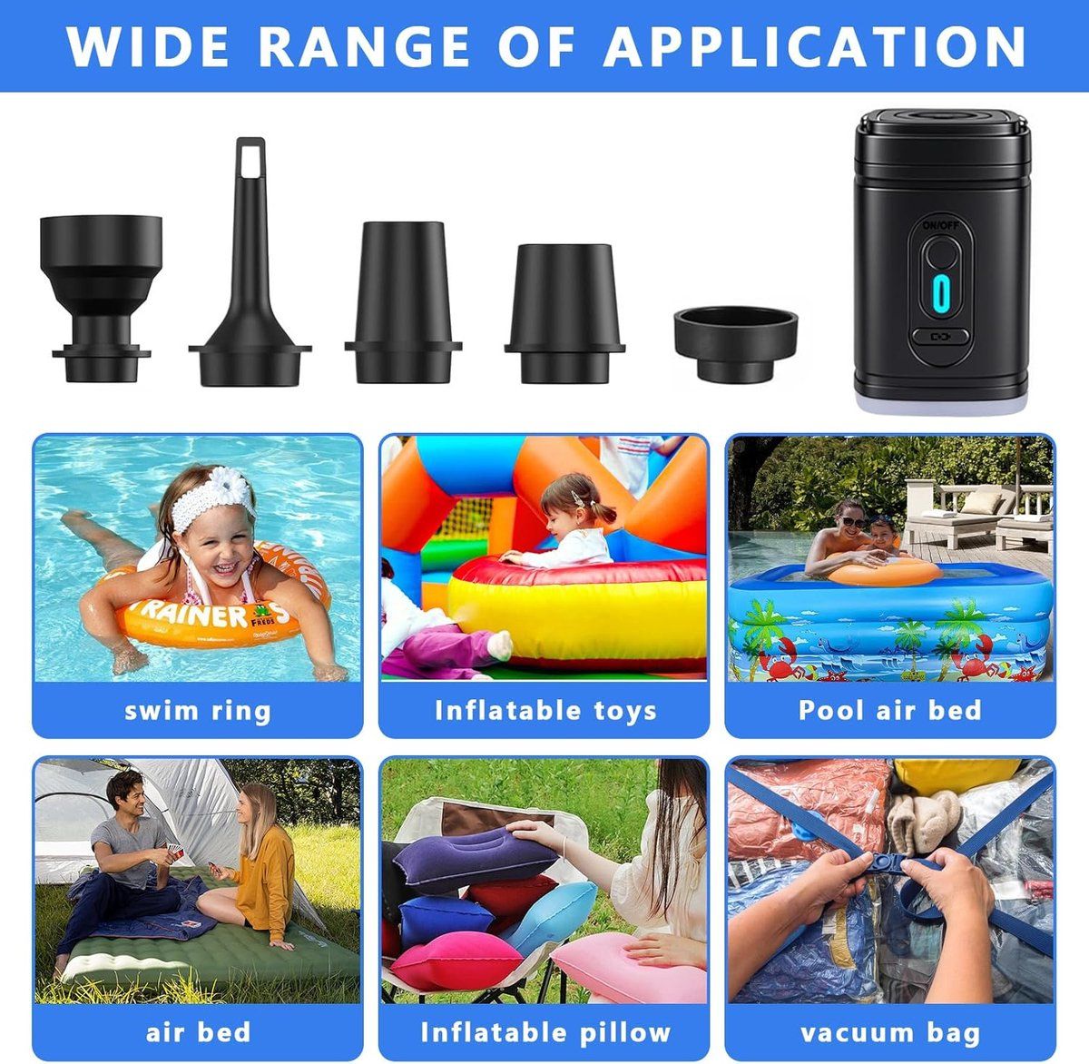 Electric Air Pump, Rechargeable Electric Pump, Ultralight Portable Air Pump, Floating Air Mattress, Outdoor Camping Air Pump, Black