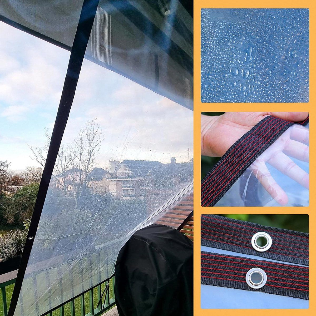 Transparent PVC Tarpaulin, Heavy Duty Patio Cover for Plant, Garden and Chicken Coop Wind and Rain Protection, 4 x 4 m