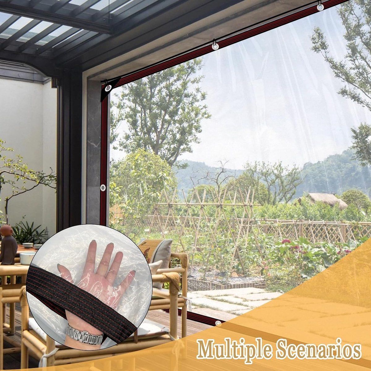 Transparent PVC Tarpaulin, Heavy Duty Patio Cover for Plant, Garden and Chicken Coop Wind and Rain Protection, 4 x 4 m