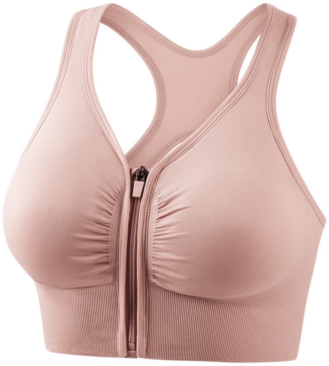Women's Sports Bra with Front Zipper, High Impact Sports Bra with Zipper, Push, up and Breathable, for Running, Yoga and Fitness, Pink