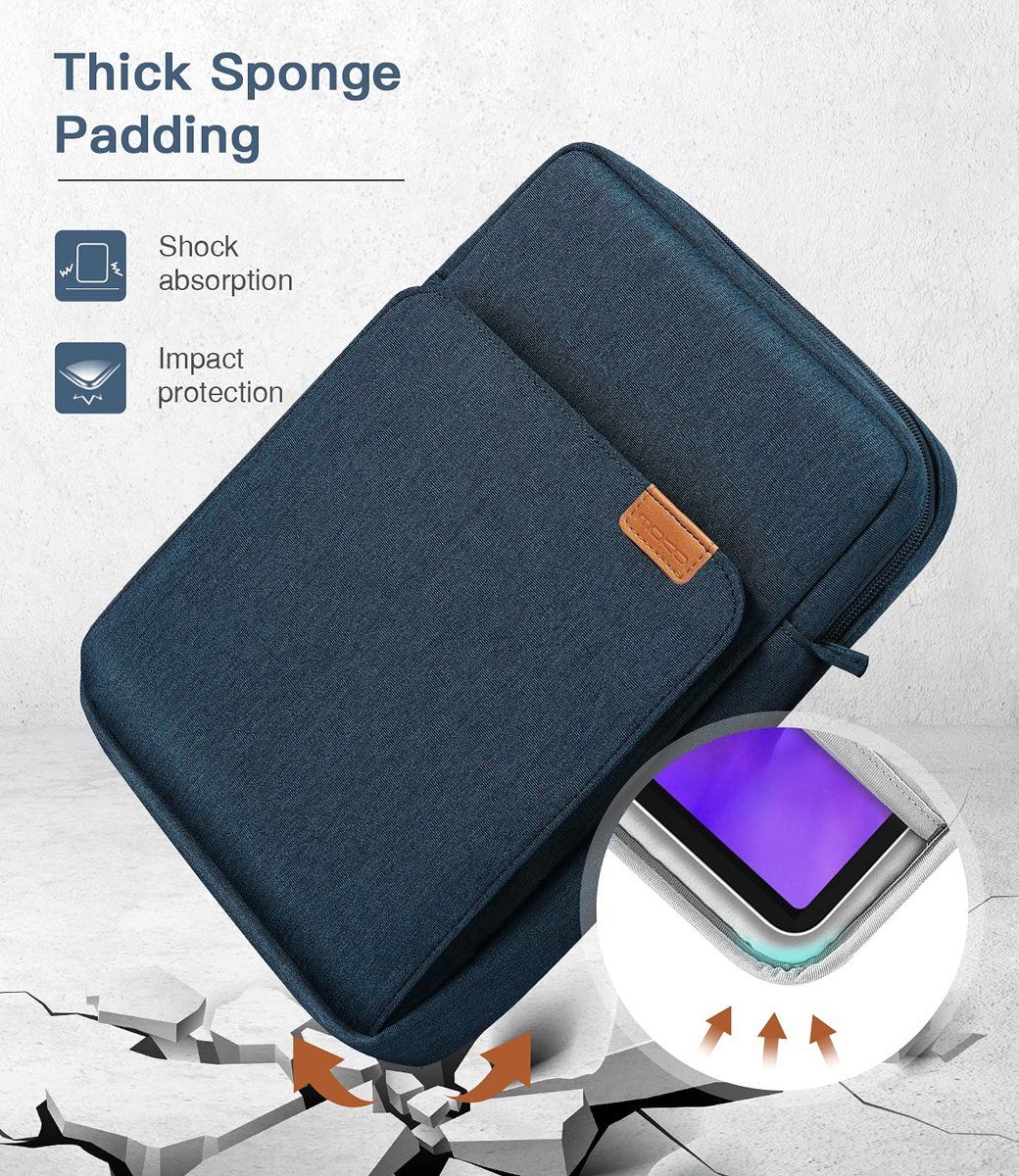 Water-Repellent Laptop Sleeve with Extra Compartments, Protective Carry Case for Work, School and Travel, Blue, 33.8 cm