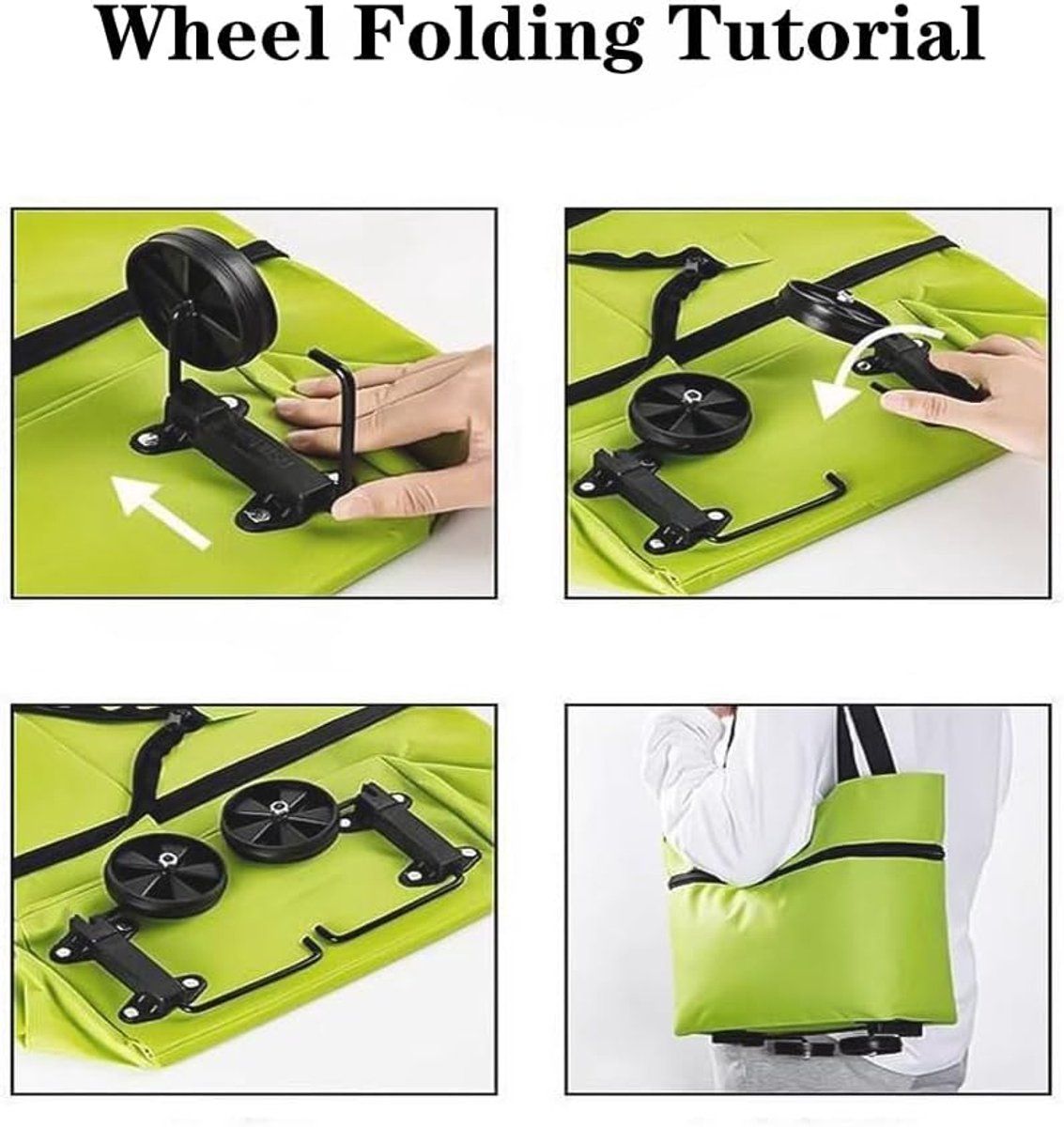 Foldable Shopping Cart, 2-in-1 Trolley Bag, Carrying Bag, Reusable Shopping Bag for Home and Supermarket, Travel Bag Green