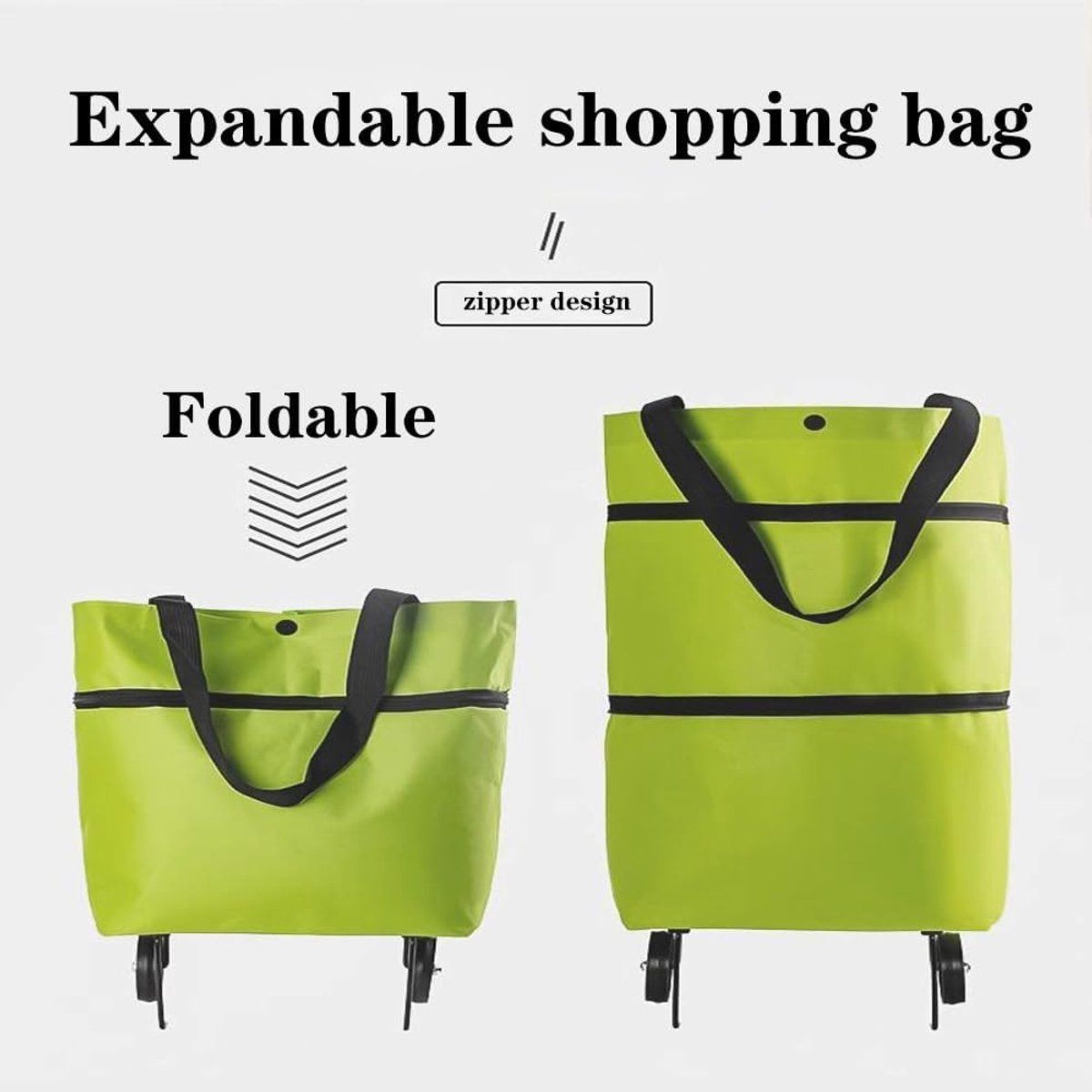 Foldable Shopping Cart, 2-in-1 Trolley Bag, Carrying Bag, Reusable Shopping Bag for Home and Supermarket, Travel Bag Green
