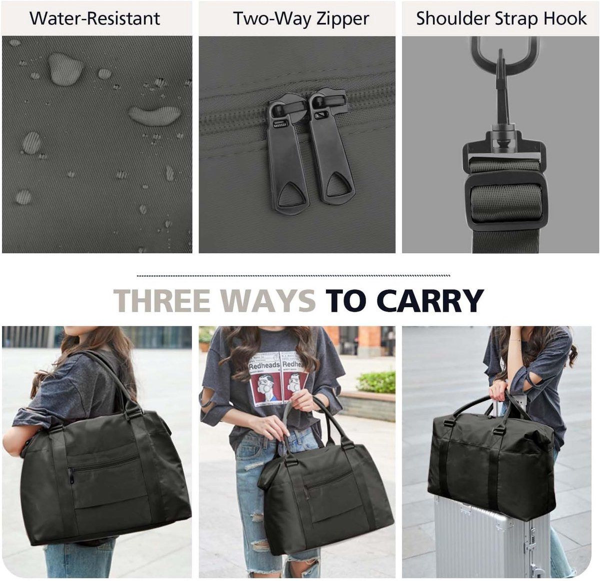 Small Sports Bag, Girl's Sports Bag, Waterproof Weekend Bag for Women, Men's Sports Bag, Overnight Bag with Shopping Bag, 55 x 18 x 27 cm