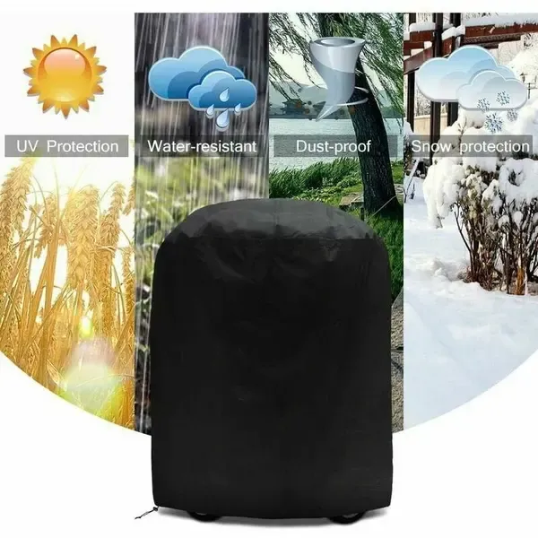 1 Piece 210D Oxford BBQ Grill Cover, Waterproof UV-Resistant Outdoor Protector for Kettle Grills, Black, 70 x 70 cm