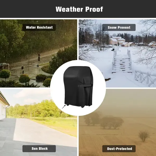 1 Piece Waterproof BBQ Grill Cover, UV-Resistant Oxford Fabric Outdoor Protector with Drawstring Closure, Black, 67 x 77 x 110 cm