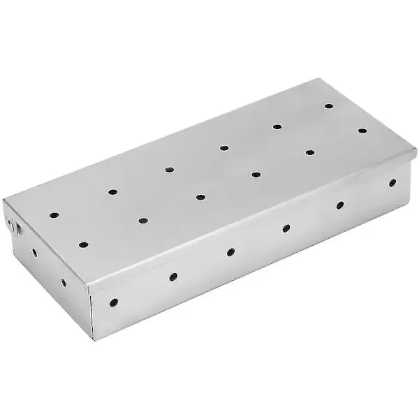 Stainless Steel BBQ Smoker Box, Ventilated Wood Chip Box for Outdoor Grilling, Meat and Fish Smoking, Silver, 22 x 9 x 4 cm